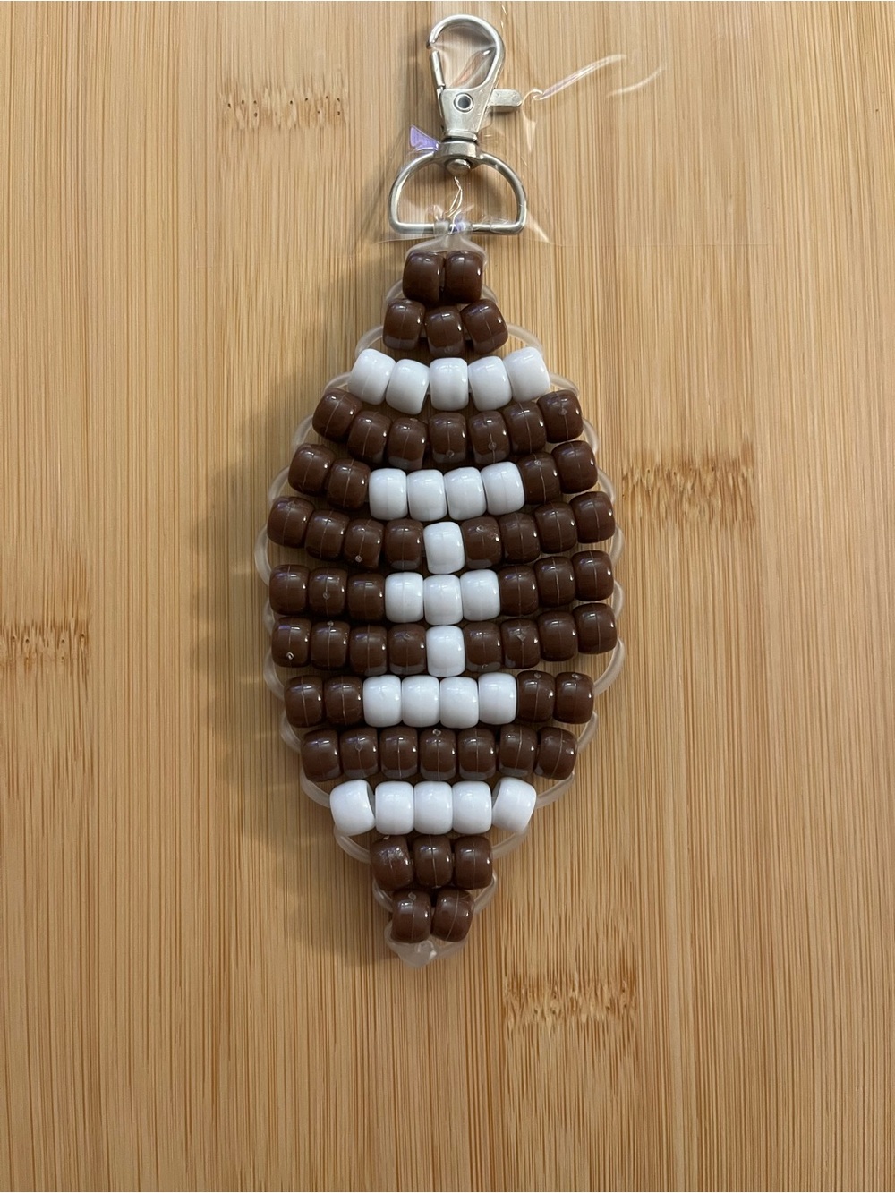 Beaded Football Keychain Charm - Brown & White